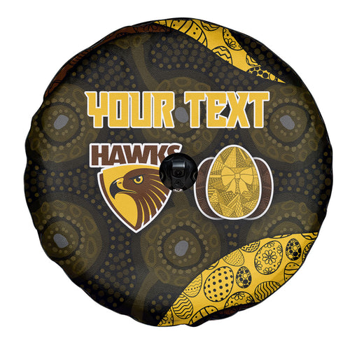 Personalized Hawks Football Spare Tire Cover Easter Egg Pattern Brown Gold Tribal Dot Art Style