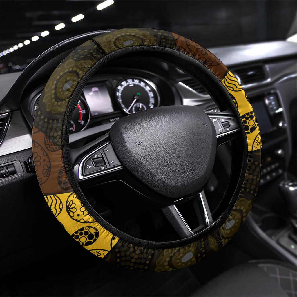 Hawks Football Steering Wheel Cover Easter Egg Pattern Brown Gold Tribal Dot Art Style