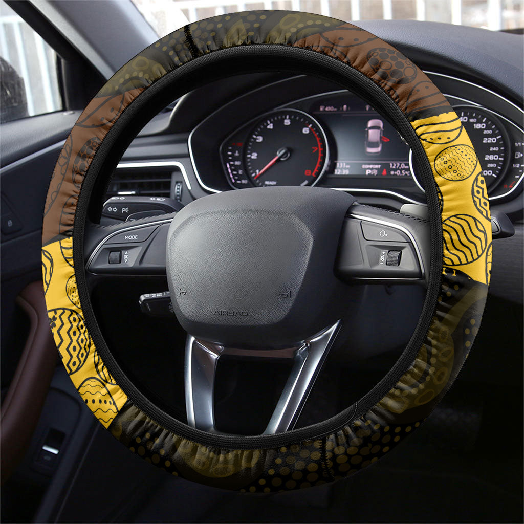 Hawks Football Steering Wheel Cover Easter Egg Pattern Brown Gold Tribal Dot Art Style