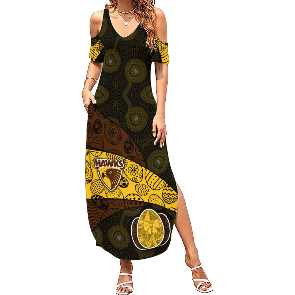 Personalized Hawks Football Summer Maxi Dress Easter Egg Pattern Brown Gold Tribal Dot Art Style