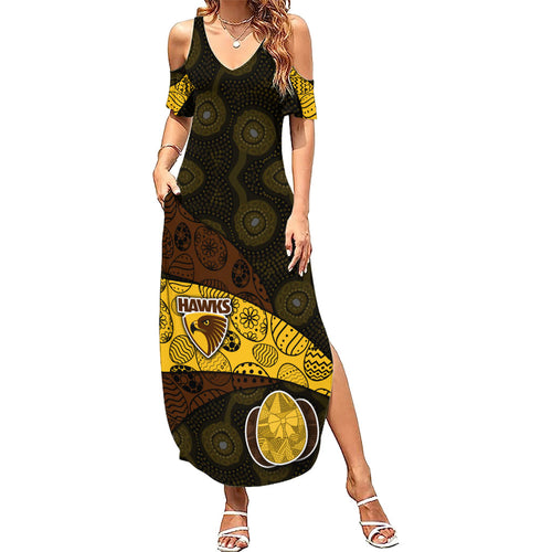 Personalized Hawks Football Summer Maxi Dress Easter Egg Pattern Brown Gold Tribal Dot Art Style