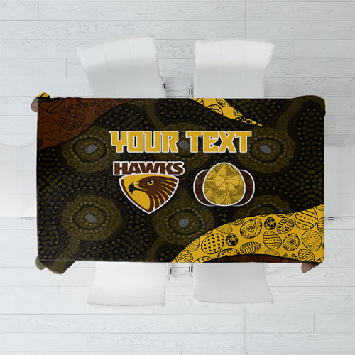 Personalized Hawks Football Tablecloth Easter Egg Pattern Brown Gold Tribal Dot Art Style