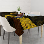 Personalized Hawks Football Tablecloth Easter Egg Pattern Brown Gold Tribal Dot Art Style