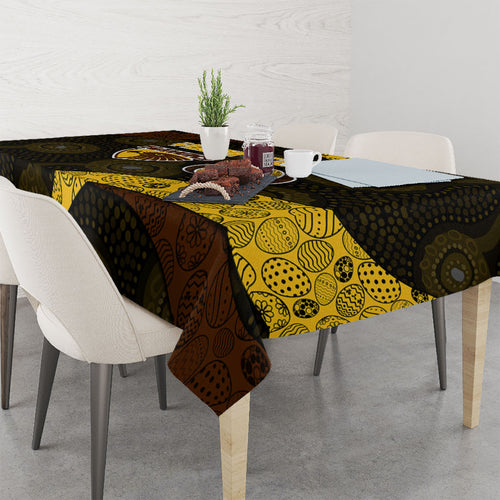 Personalized Hawks Football Tablecloth Easter Egg Pattern Brown Gold Tribal Dot Art Style