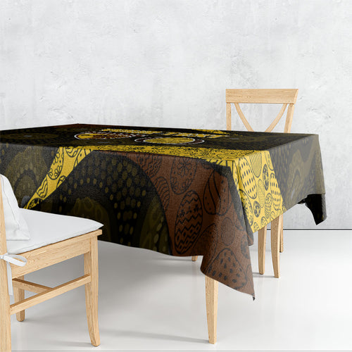 Personalized Hawks Football Tablecloth Easter Egg Pattern Brown Gold Tribal Dot Art Style