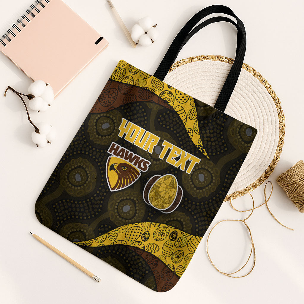Personalized Hawks Football Tote Bag Easter Egg Pattern Brown Gold Tribal Dot Art Style