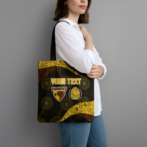 Personalized Hawks Football Tote Bag Easter Egg Pattern Brown Gold Tribal Dot Art Style