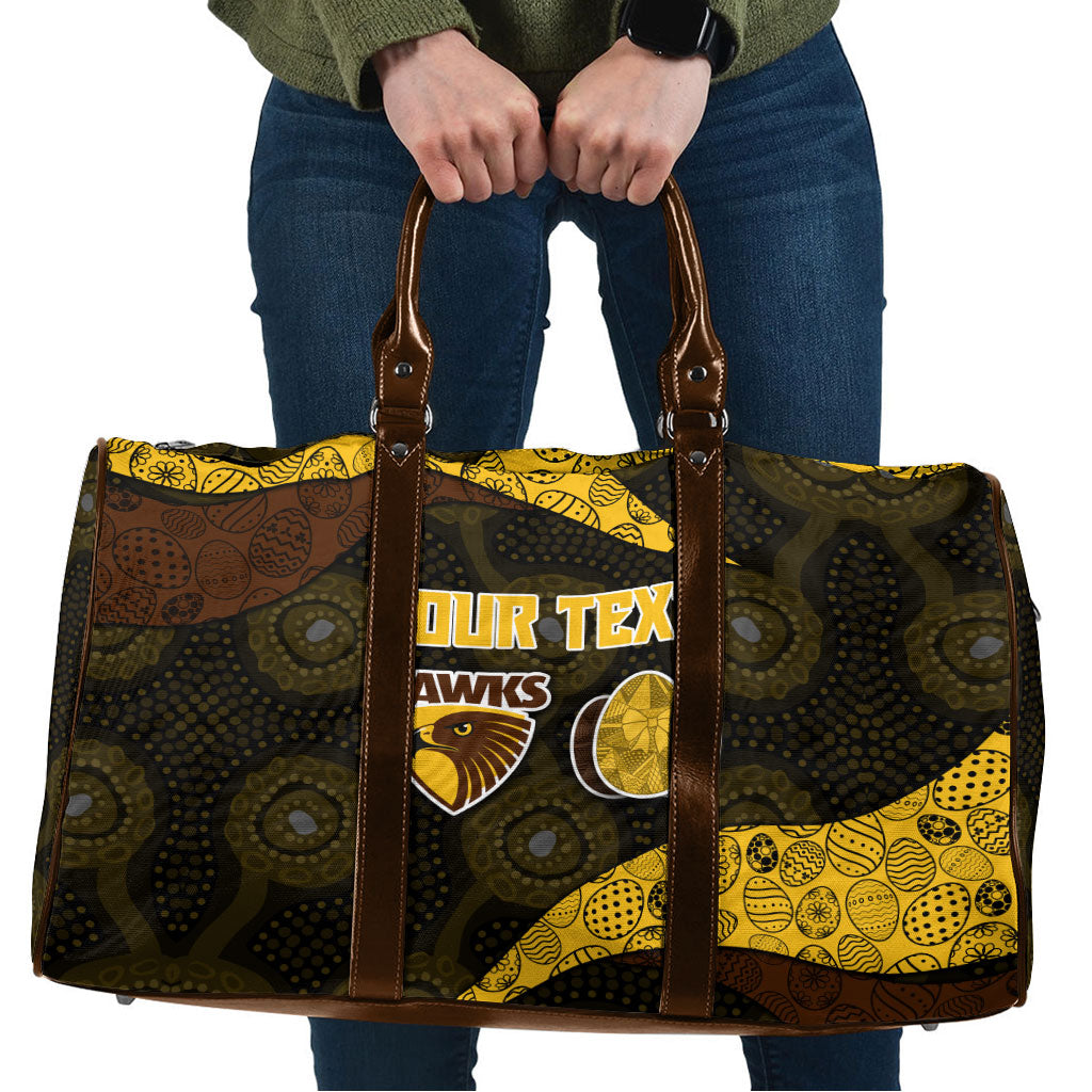 Personalized Hawks Football Travel Bag Easter Egg Pattern Brown Gold Tribal Dot Art Style
