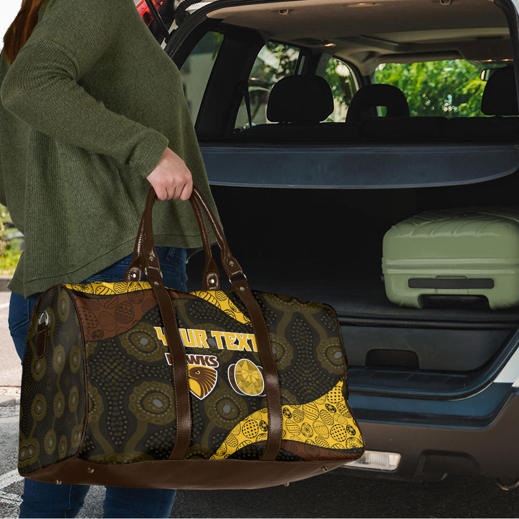 Personalized Hawks Football Travel Bag Easter Egg Pattern Brown Gold Tribal Dot Art Style