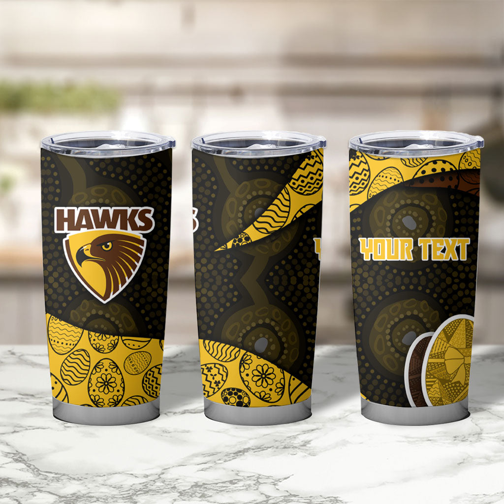 Personalized Hawks Football Tumbler Cup Easter Egg Pattern Brown Gold Tribal Dot Art Style