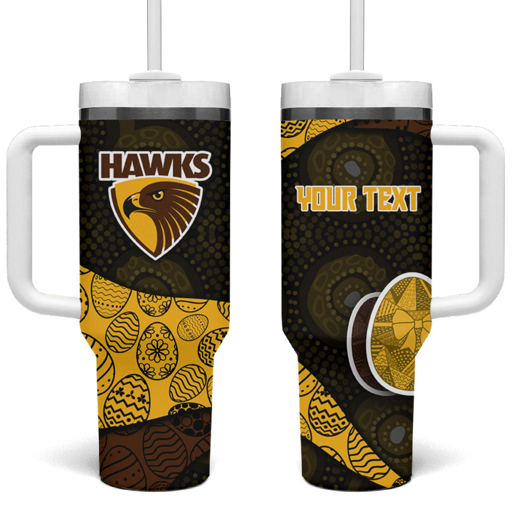 Personalized Hawks Football Tumbler With Handle Easter Egg Pattern Brown Gold Tribal Dot Art Style