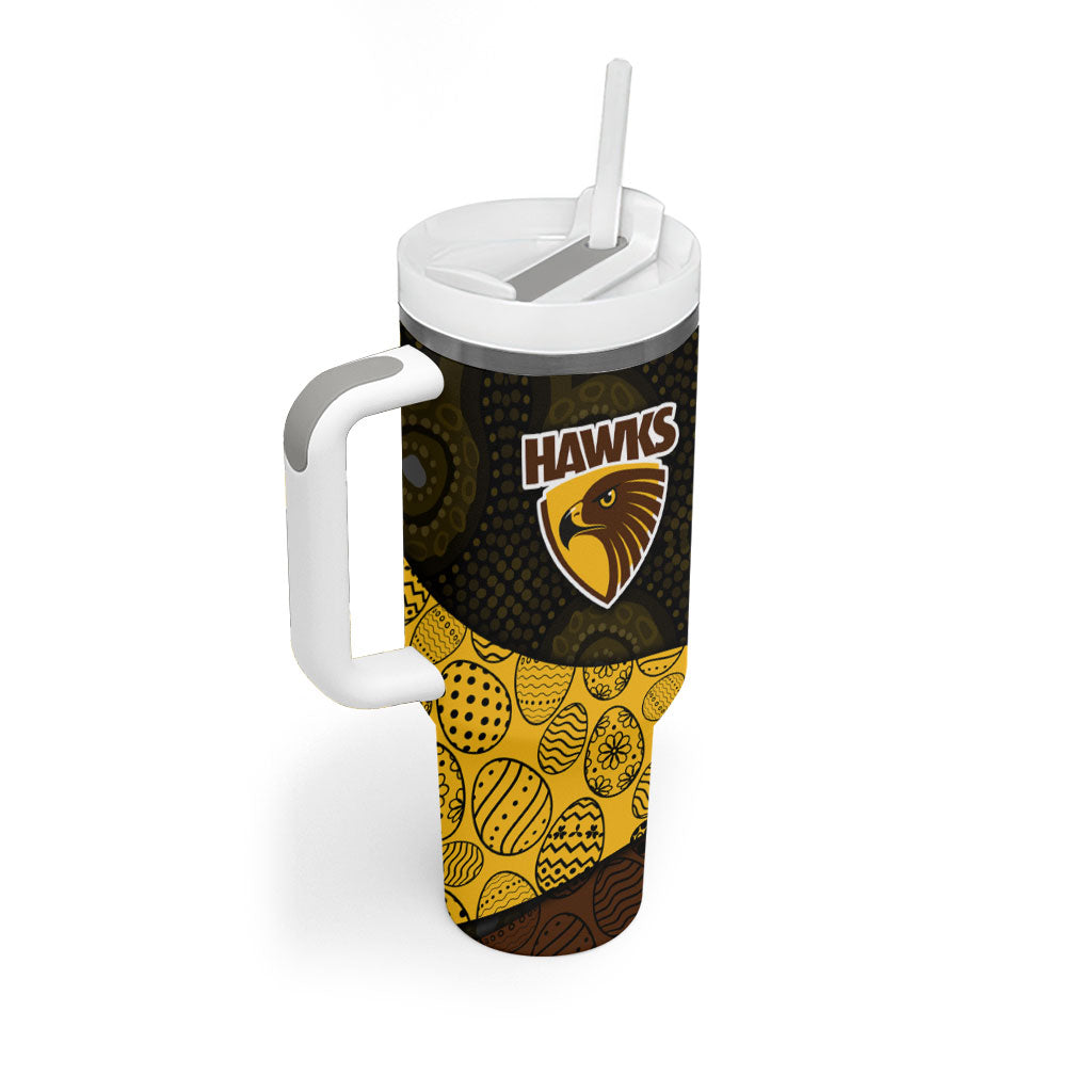 Personalized Hawks Football Tumbler With Handle Easter Egg Pattern Brown Gold Tribal Dot Art Style