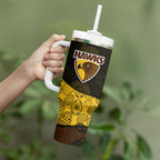 Personalized Hawks Football Tumbler With Handle Easter Egg Pattern Brown Gold Tribal Dot Art Style