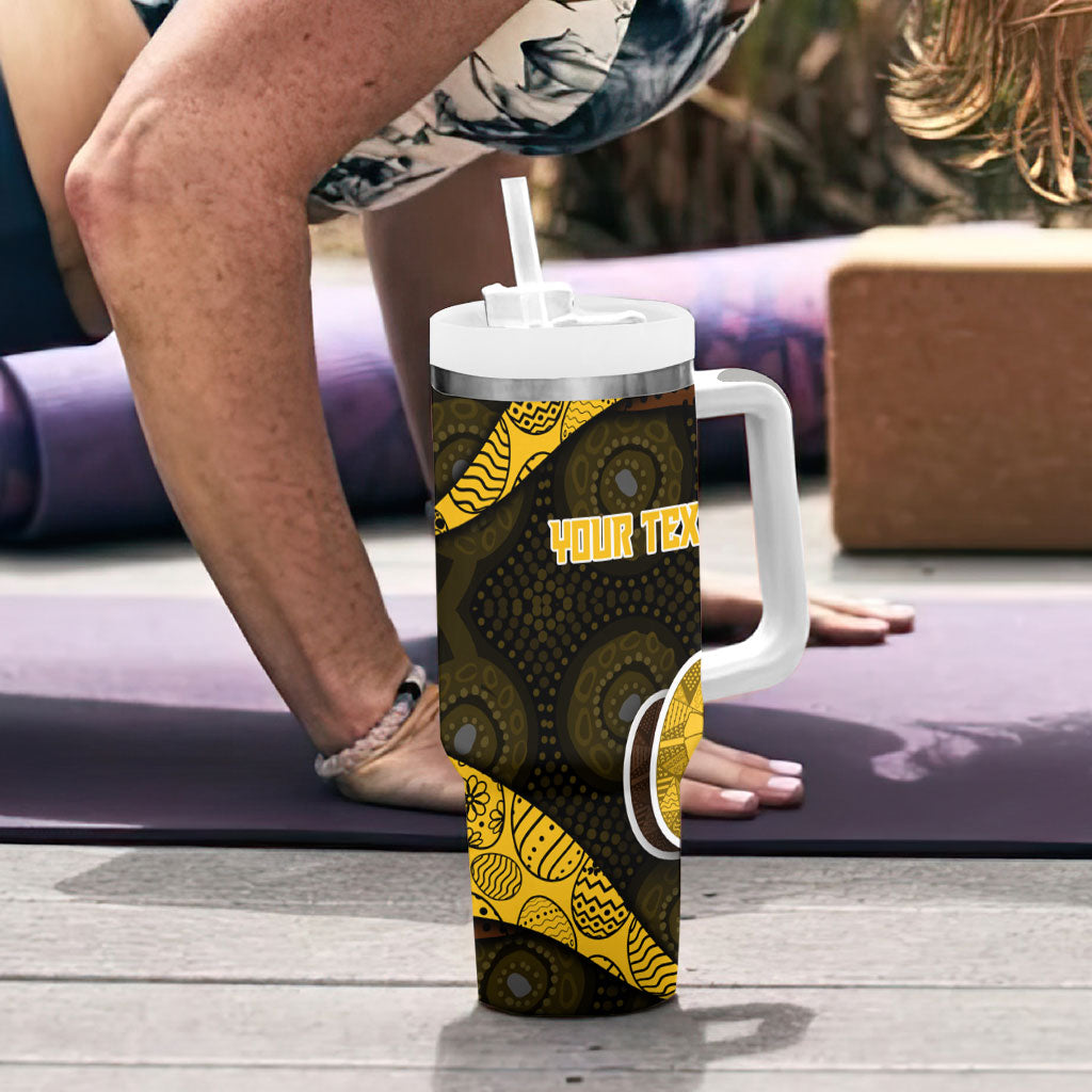 Personalized Hawks Football Tumbler With Handle Easter Egg Pattern Brown Gold Tribal Dot Art Style