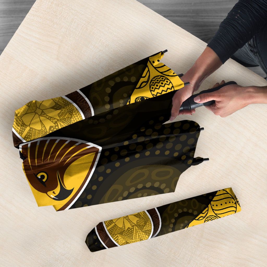 Personalized Hawks Football Umbrella Easter Egg Pattern Brown Gold Tribal Dot Art Style