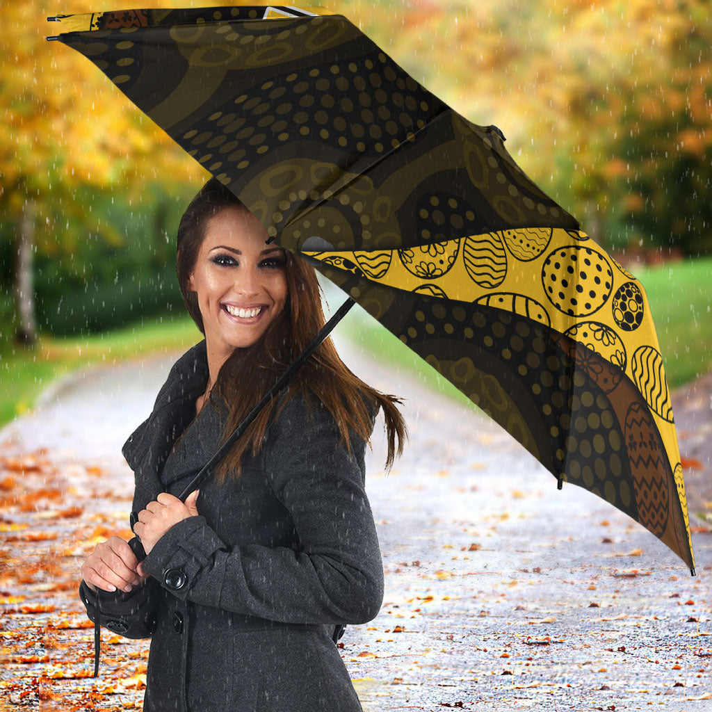 Personalized Hawks Football Umbrella Easter Egg Pattern Brown Gold Tribal Dot Art Style