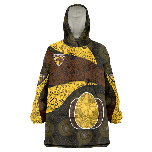 Personalized Hawks Football Wearable Blanket Hoodie Easter Egg Pattern Brown Gold Tribal Dot Art Style