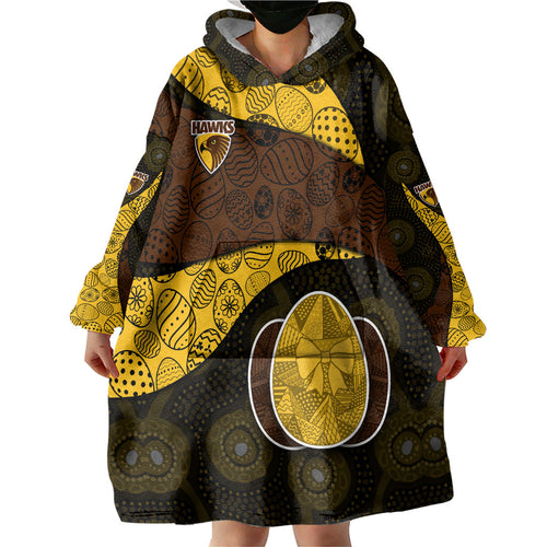 Personalized Hawks Football Wearable Blanket Hoodie Easter Egg Pattern Brown Gold Tribal Dot Art Style