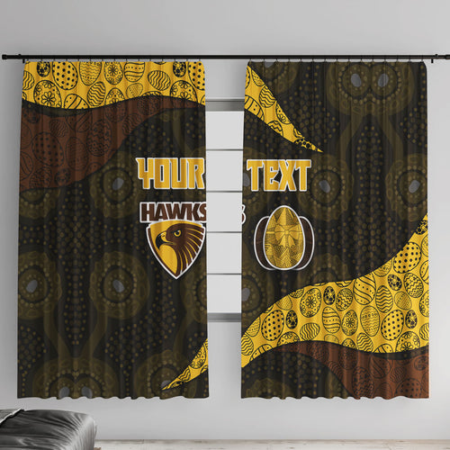 Personalized Hawks Football Window Curtain Easter Egg Pattern Brown Gold Tribal Dot Art Style