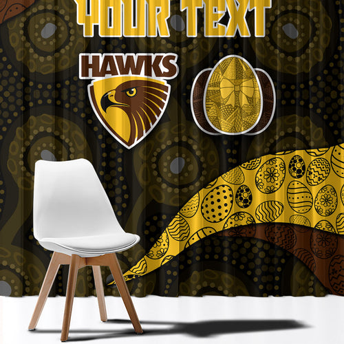 Personalized Hawks Football Window Curtain Easter Egg Pattern Brown Gold Tribal Dot Art Style