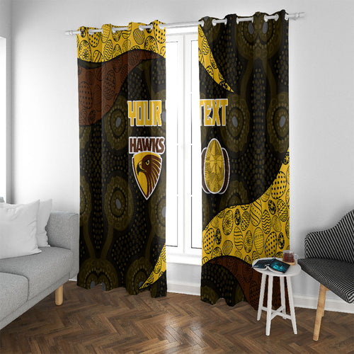 Personalized Hawks Football Window Curtain Easter Egg Pattern Brown Gold Tribal Dot Art Style