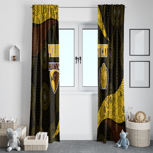 Personalized Hawks Football Window Curtain Easter Egg Pattern Brown Gold Tribal Dot Art Style