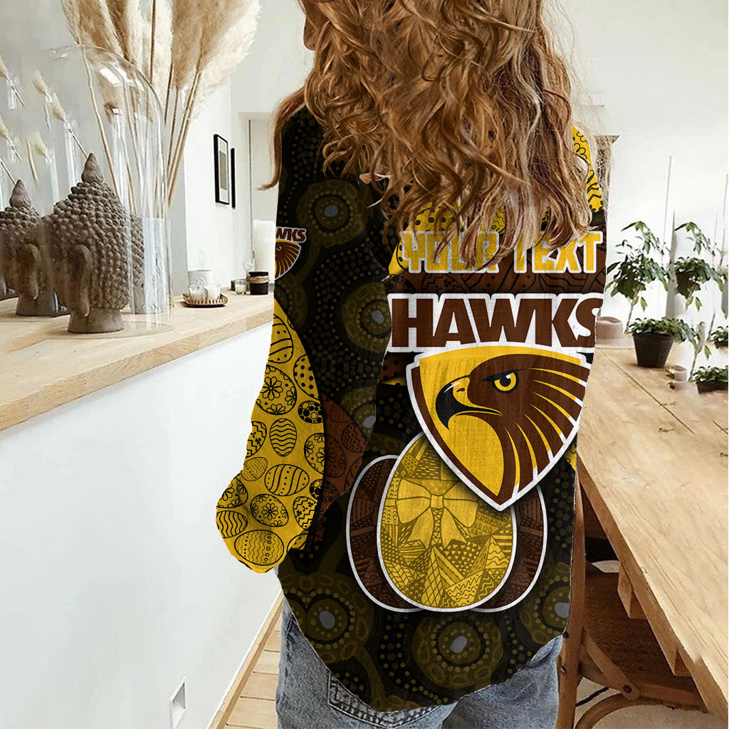 Personalized Hawks Football Women Casual Shirt Easter Egg Pattern Brown Gold Tribal Dot Art Style