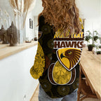Personalized Hawks Football Women Casual Shirt Easter Egg Pattern Brown Gold Tribal Dot Art Style