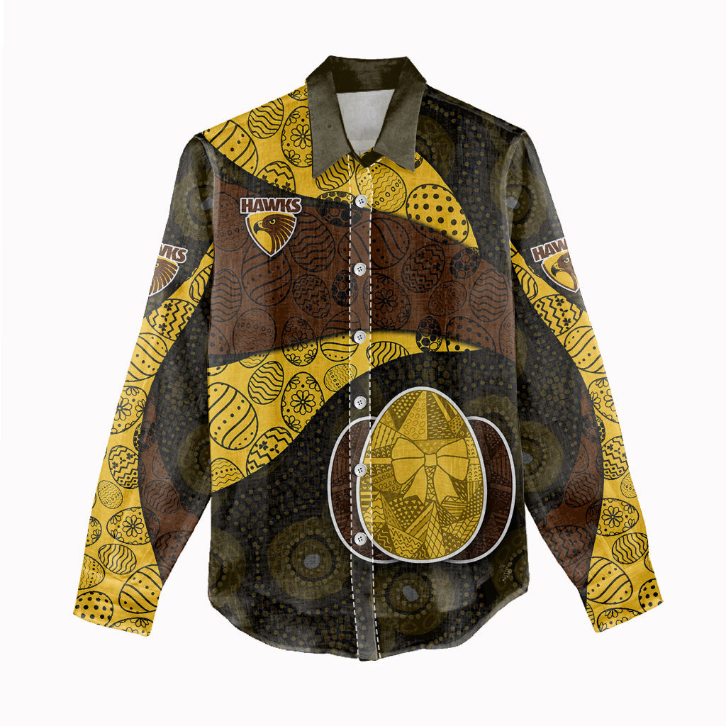 Personalized Hawks Football Women Casual Shirt Easter Egg Pattern Brown Gold Tribal Dot Art Style