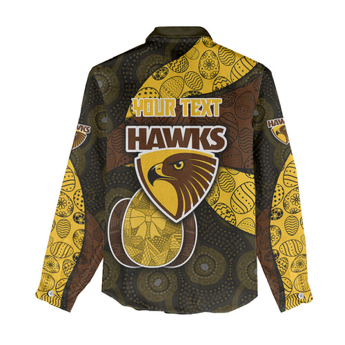 Personalized Hawks Football Women Casual Shirt Easter Egg Pattern Brown Gold Tribal Dot Art Style