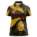 Personalized Hawks Football Women Polo Shirt Easter Egg Pattern Brown Gold Tribal Dot Art Style