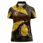 Personalized Hawks Football Women Polo Shirt Easter Egg Pattern Brown Gold Tribal Dot Art Style