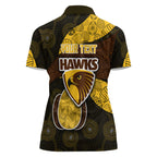 Personalized Hawks Football Women Polo Shirt Easter Egg Pattern Brown Gold Tribal Dot Art Style
