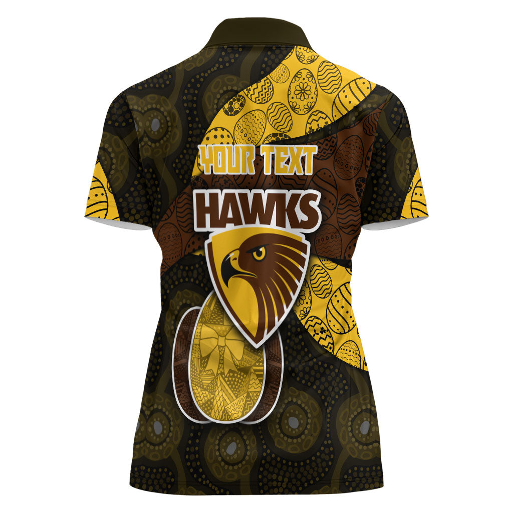 Personalized Hawks Football Women Polo Shirt Easter Egg Pattern Brown Gold Tribal Dot Art Style