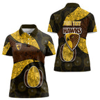 Personalized Hawks Football Women Polo Shirt Easter Egg Pattern Brown Gold Tribal Dot Art Style