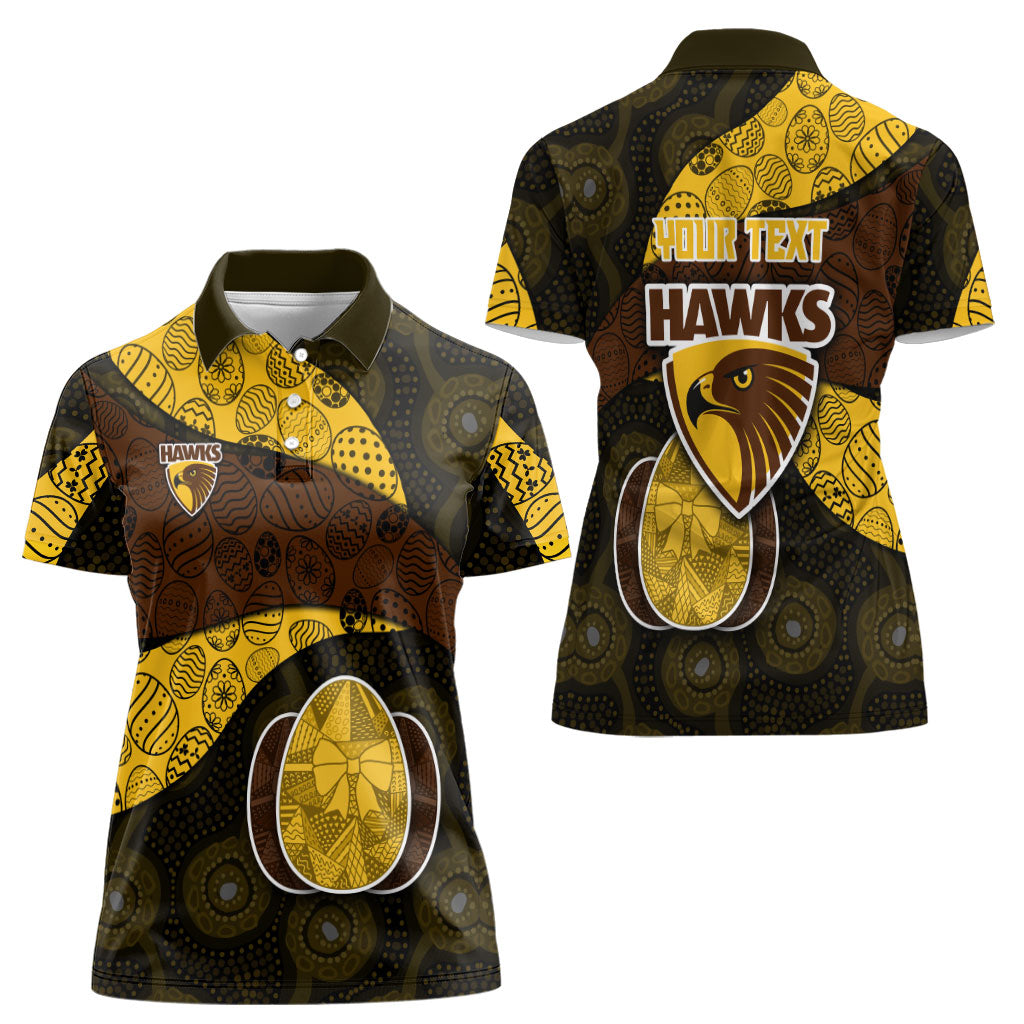 Personalized Hawks Football Women Polo Shirt Easter Egg Pattern Brown Gold Tribal Dot Art Style