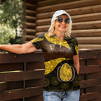 Personalized Hawks Football Women Polo Shirt Easter Egg Pattern Brown Gold Tribal Dot Art Style