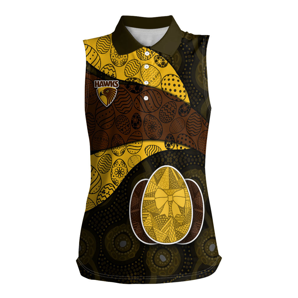 Personalized Hawks Football Women Sleeveless Polo Shirt Easter Egg Pattern Brown Gold Tribal Dot Art Style
