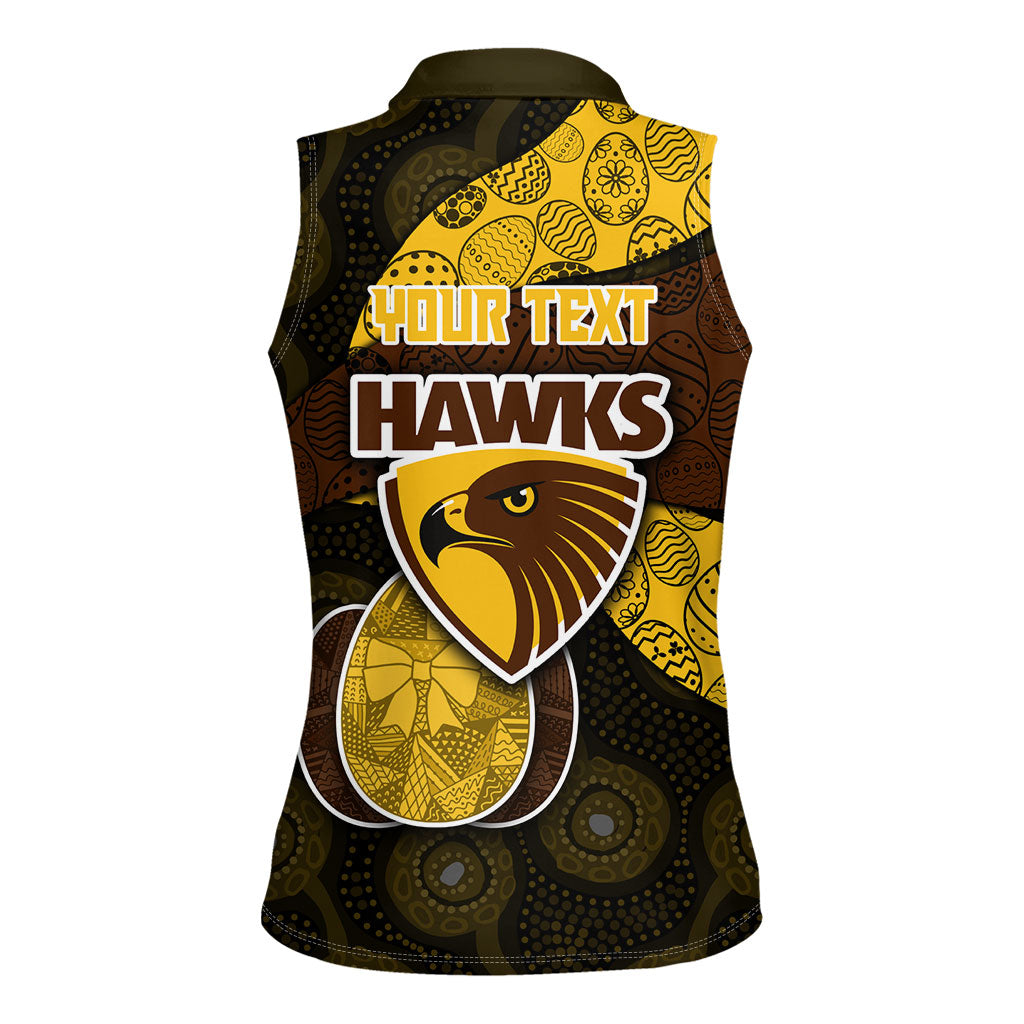 Personalized Hawks Football Women Sleeveless Polo Shirt Easter Egg Pattern Brown Gold Tribal Dot Art Style