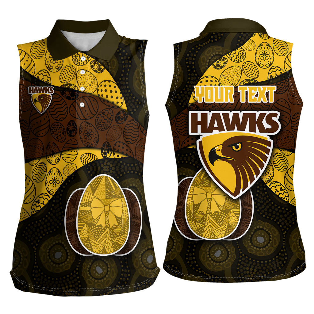 Personalized Hawks Football Women Sleeveless Polo Shirt Easter Egg Pattern Brown Gold Tribal Dot Art Style