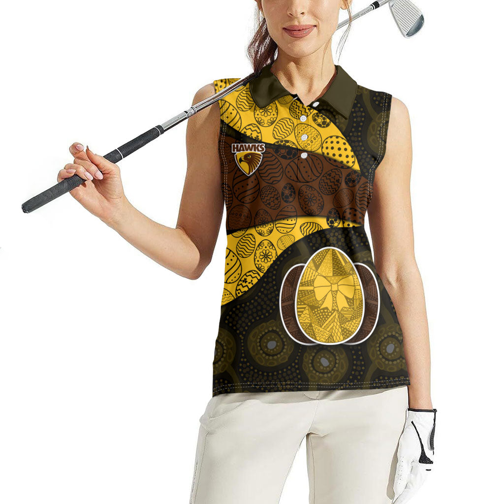 Personalized Hawks Football Women Sleeveless Polo Shirt Easter Egg Pattern Brown Gold Tribal Dot Art Style