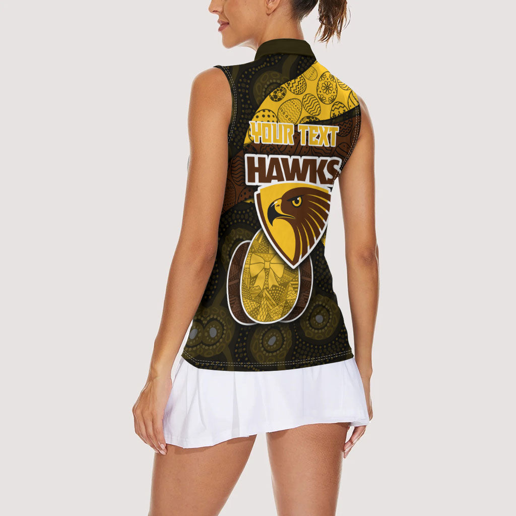 Personalized Hawks Football Women Sleeveless Polo Shirt Easter Egg Pattern Brown Gold Tribal Dot Art Style