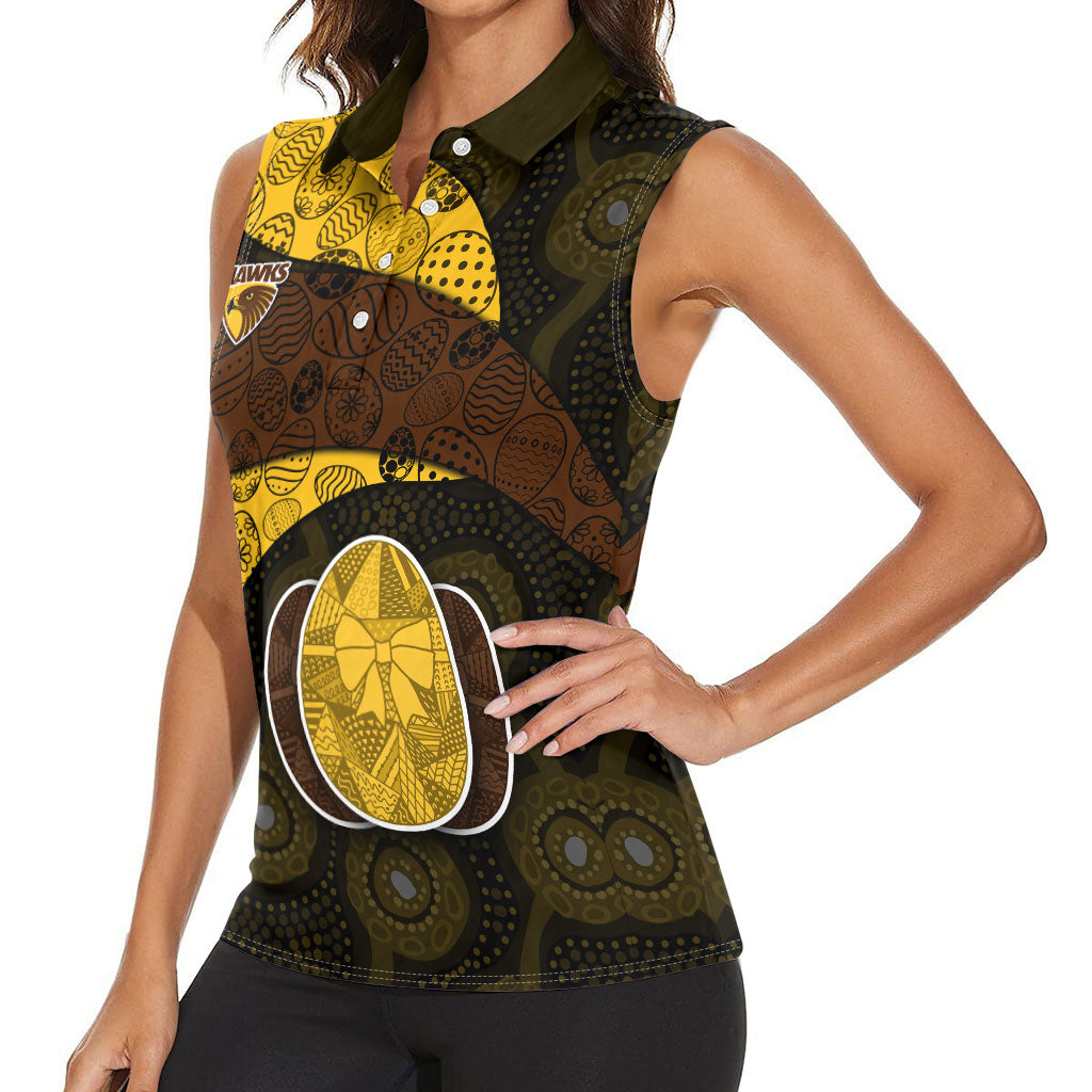 Personalized Hawks Football Women Sleeveless Polo Shirt Easter Egg Pattern Brown Gold Tribal Dot Art Style
