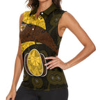 Personalized Hawks Football Women Sleeveless Polo Shirt Easter Egg Pattern Brown Gold Tribal Dot Art Style