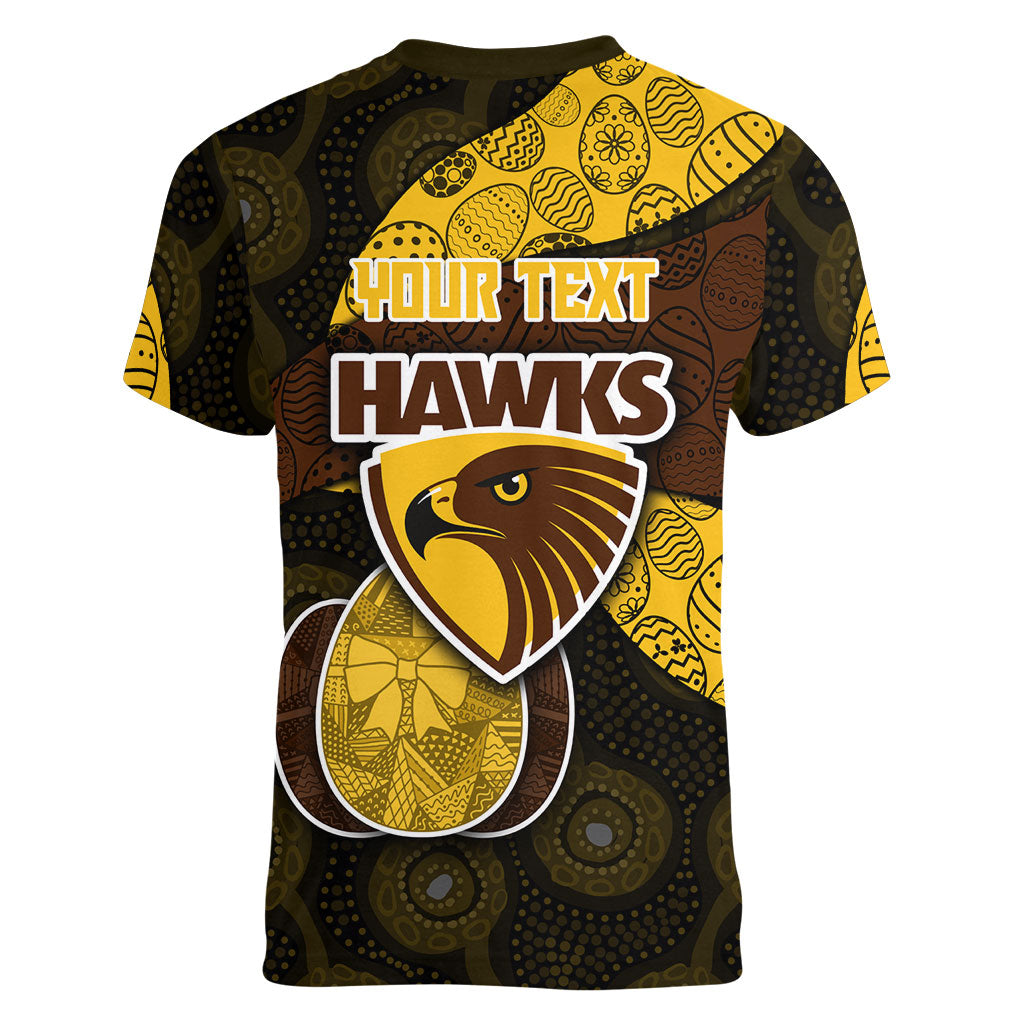 Personalized Hawks Football Women V-Neck T-Shirt Easter Egg Pattern Brown Gold Tribal Dot Art Style