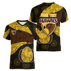 Personalized Hawks Football Women V-Neck T-Shirt Easter Egg Pattern Brown Gold Tribal Dot Art Style