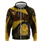 Personalized Hawks Football Zip Hoodie Easter Egg Pattern Brown Gold Tribal Dot Art Style