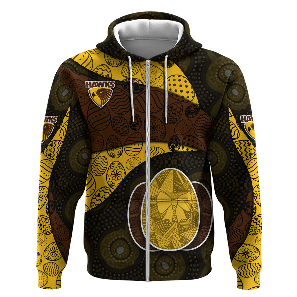 Personalized Hawks Football Zip Hoodie Easter Egg Pattern Brown Gold Tribal Dot Art Style