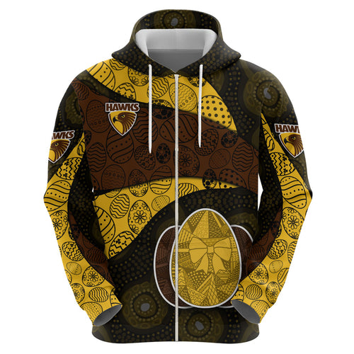 Personalized Hawks Football Zip Hoodie Easter Egg Pattern Brown Gold Tribal Dot Art Style