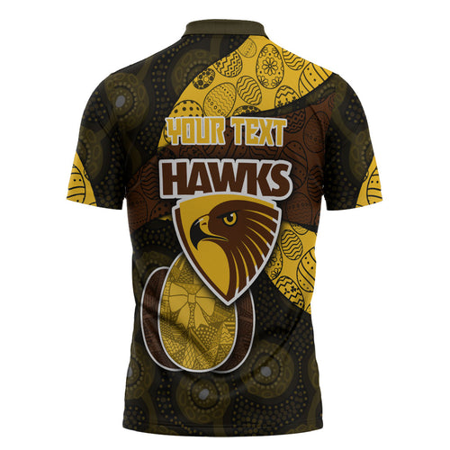 Personalized Hawks Football Zipper Polo Shirt Easter Egg Pattern Brown Gold Tribal Dot Art Style